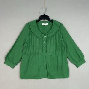 Tibi Sweater Womens Medium Kelly Green Merino Wool Cardigan Peter Pan Luxury